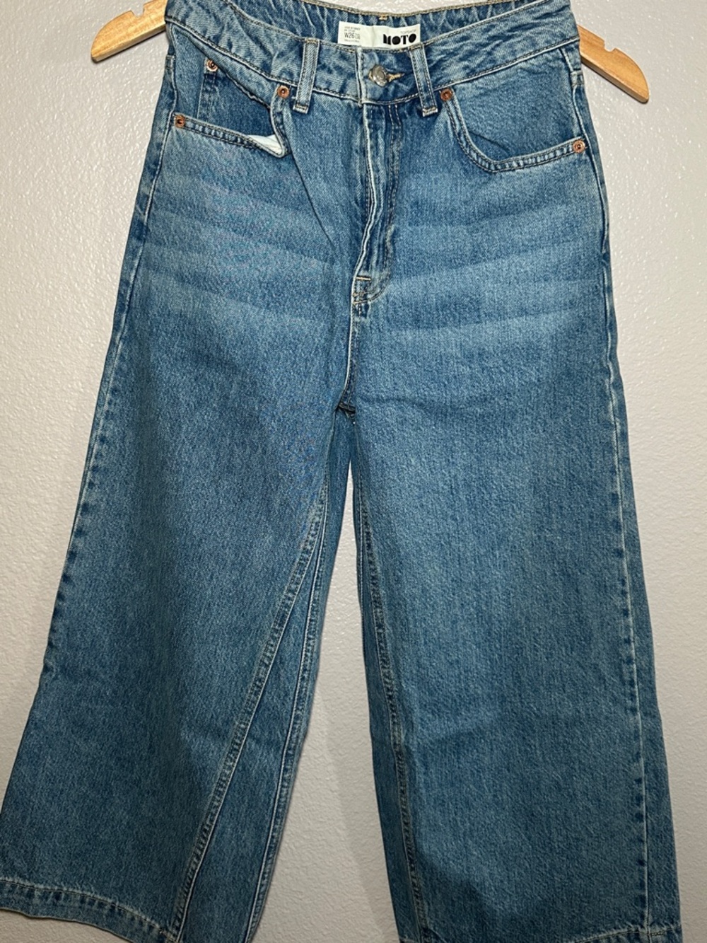 Topshop Mid-Blue Cropped Wide-Leg Jeans